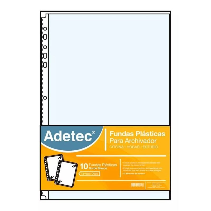 ADETEC - Funda Plástica Para Archivador Oficio Blanco 10 Unidades