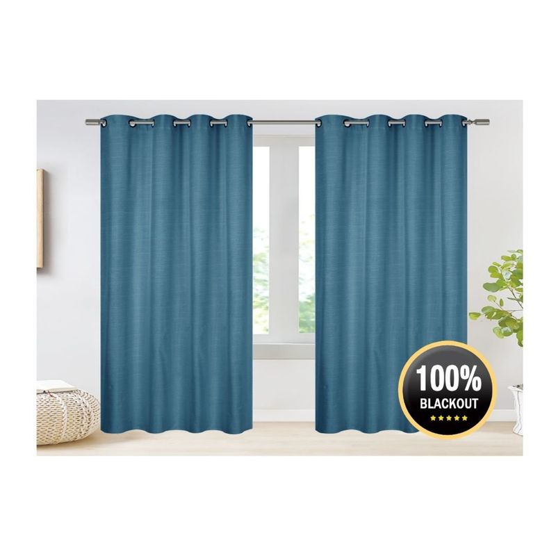 GENERICO - Cortina Blackout Lino Engomadas Set 2 Paños 140 x 230 cm - Azul