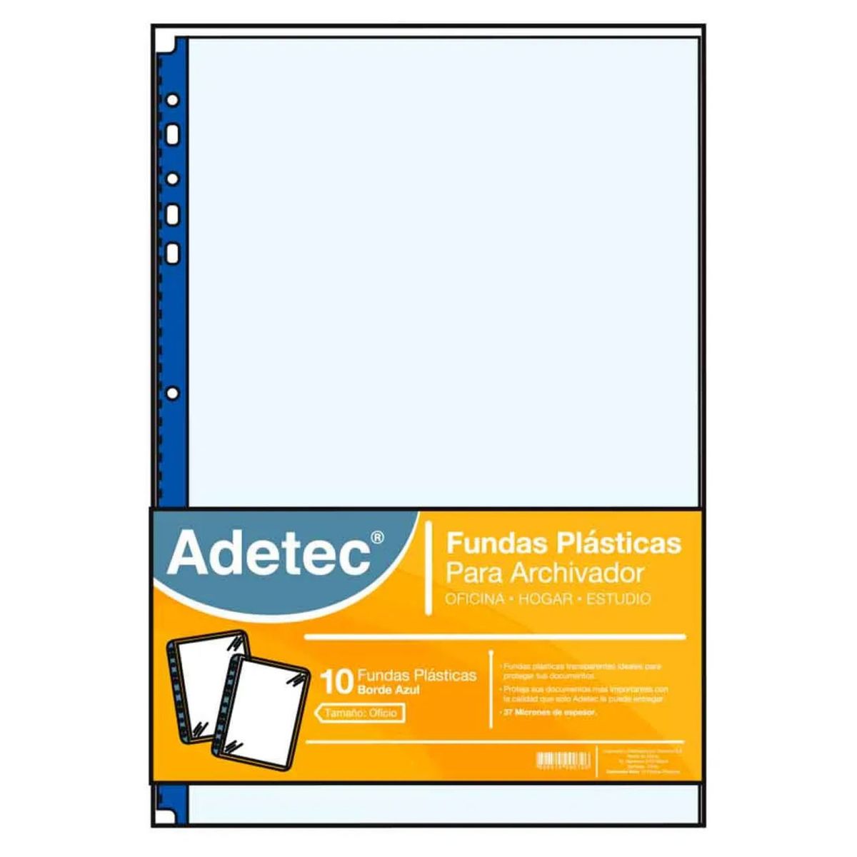 ADETEC - Funda Plástica Para Archivador Oficio Azul 10 Unidades