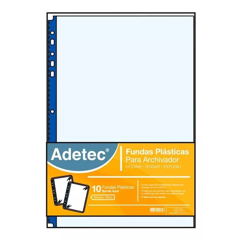 ADETEC - Funda Plástica Para Archivador Oficio Azul 10 Unidades