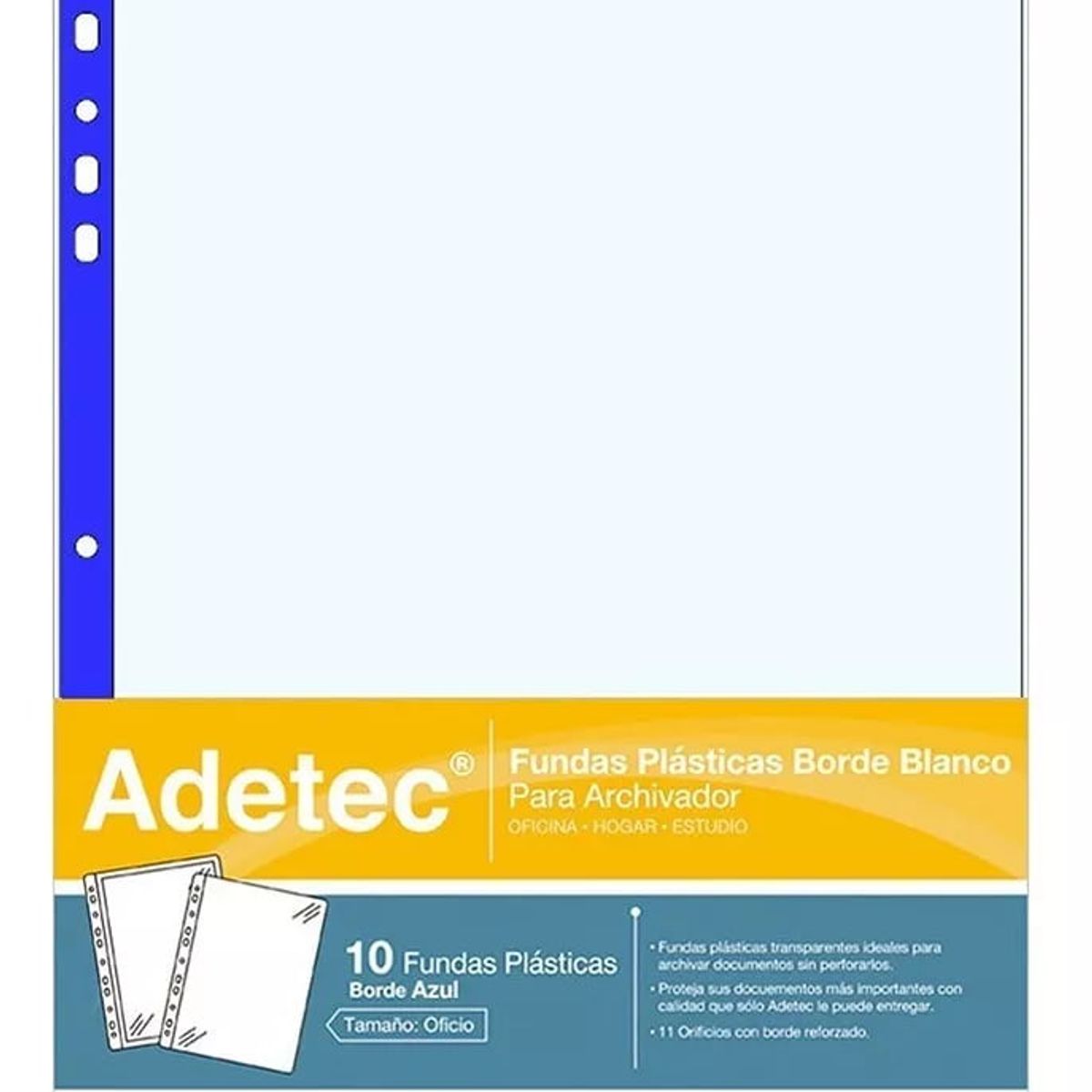 ADETEC - Funda Plástica Para Archivador Oficio Azul 10 Unidades