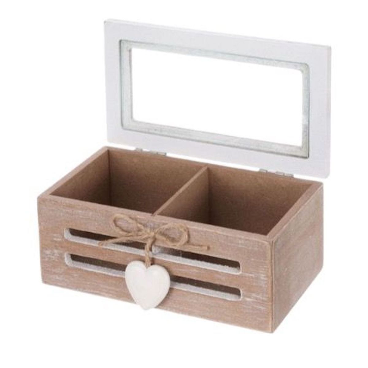 GENERICO - Caja De Té Mediana De Madera 2 Espacios Corazon