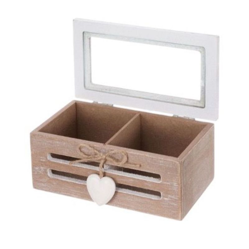 GENERICO - Caja De Té Mediana De Madera 2 Espacios Corazon