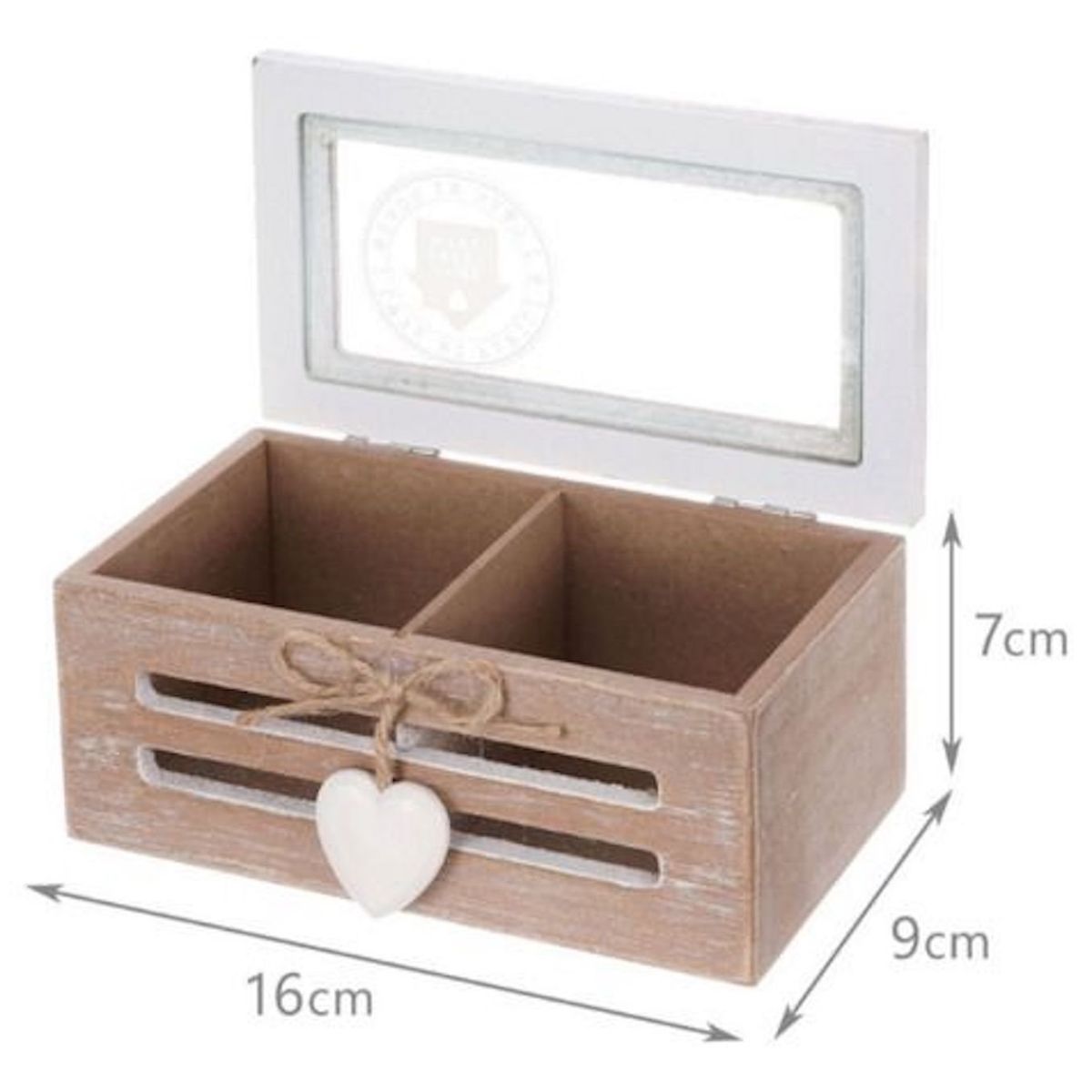 GENERICO - Caja De Té Mediana De Madera 2 Espacios Corazon