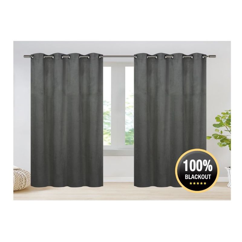 GENERICO - Cortina Blackout Terciopelo Set 2 Paños 140 x 230 cm - Gris
