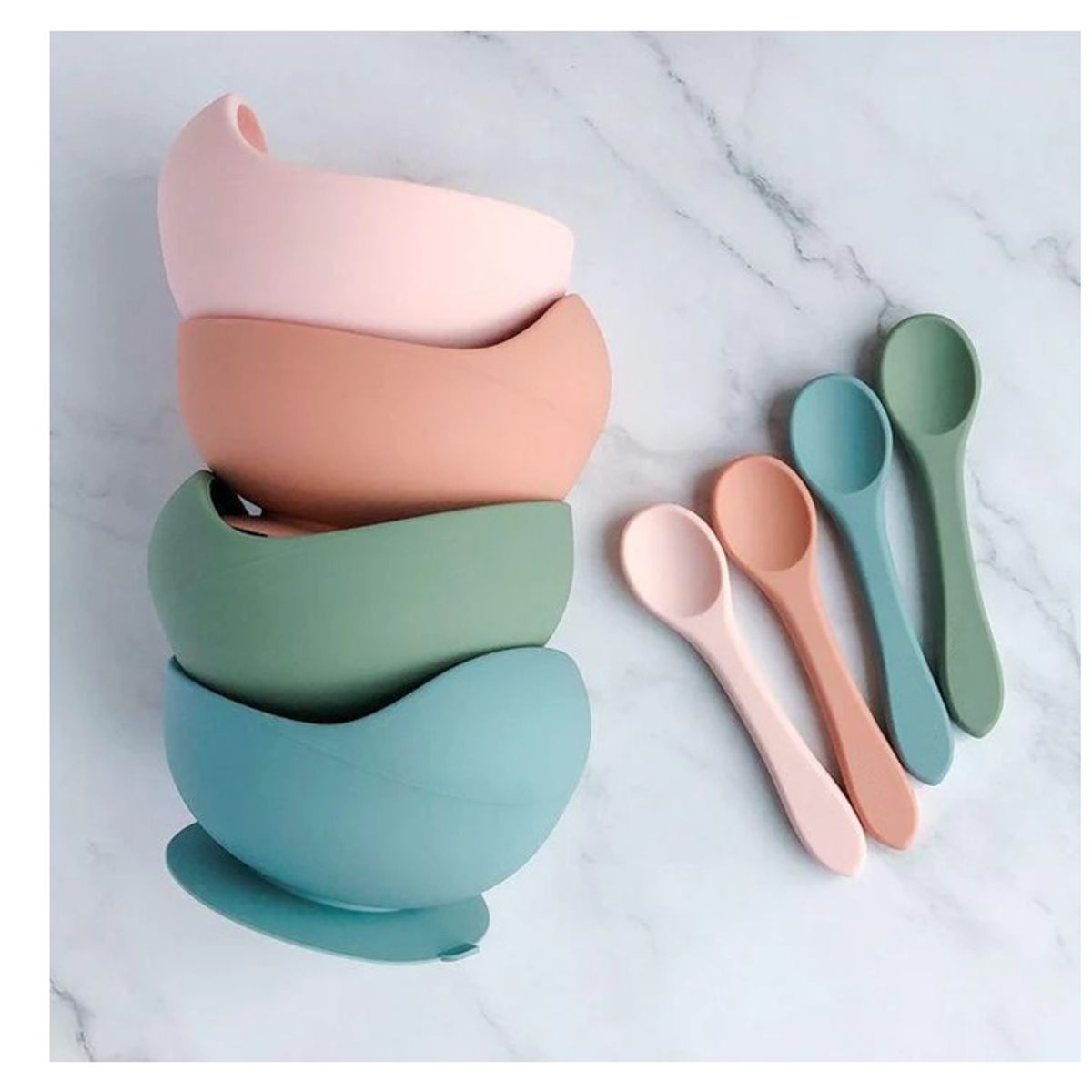 BOMBUKIDS - Plato bowl infantil antiderrame con cuchara rosa silicona