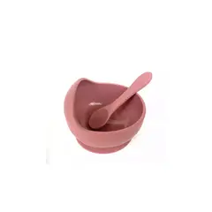 BOMBUKIDS - Plato bowl infantil antiderrame con cuchara rosa silicona