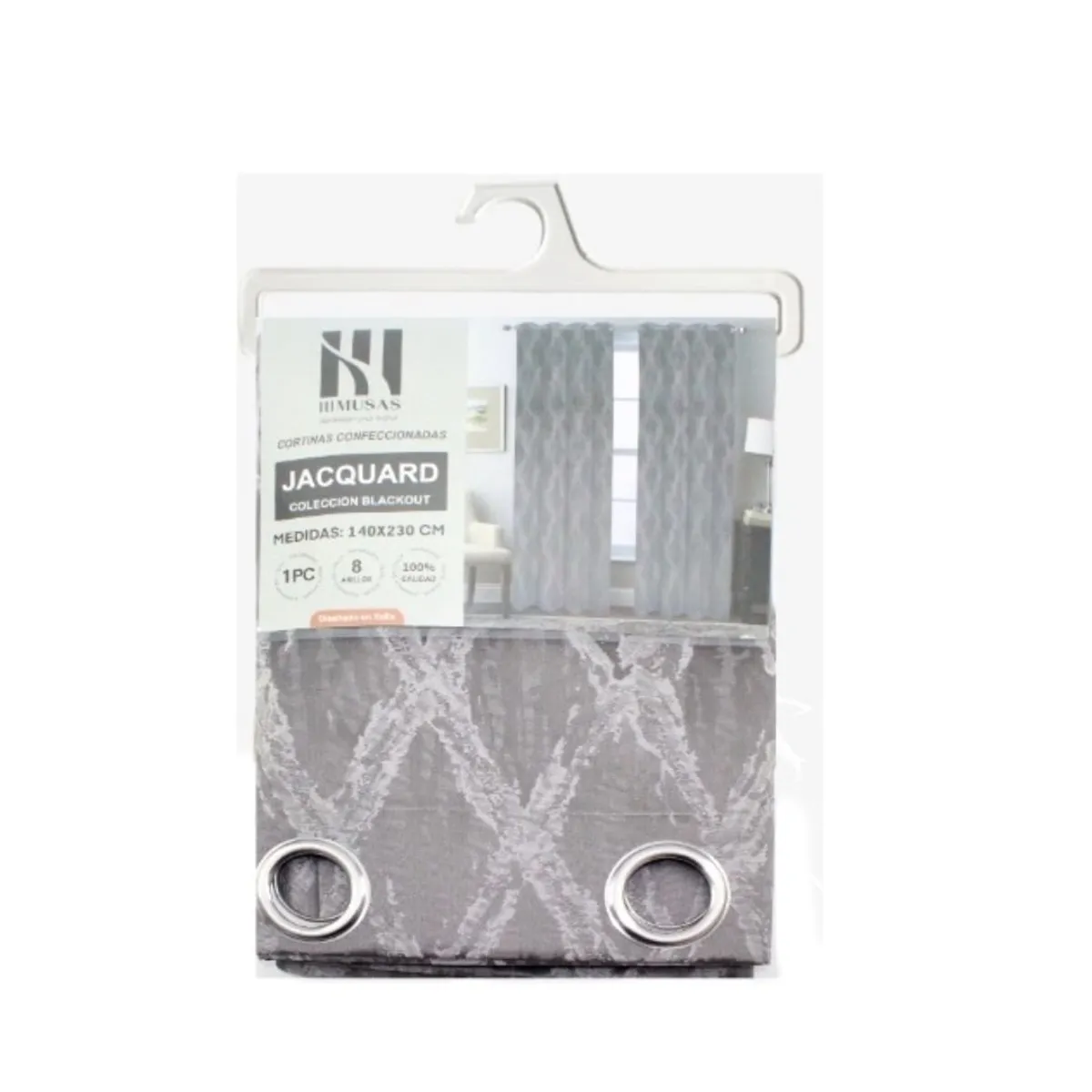 GENERICO - Cortina Blackout Jacquard Set 2 Paños 140 x 230 cm - Gris 0540