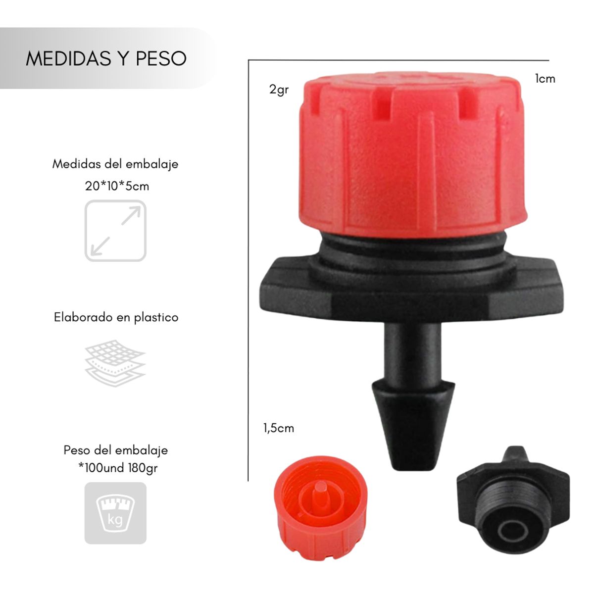 GENERICO - Gotero Riego Goteo Ajustable 70 L/h Pack 100 Un. Resistentes