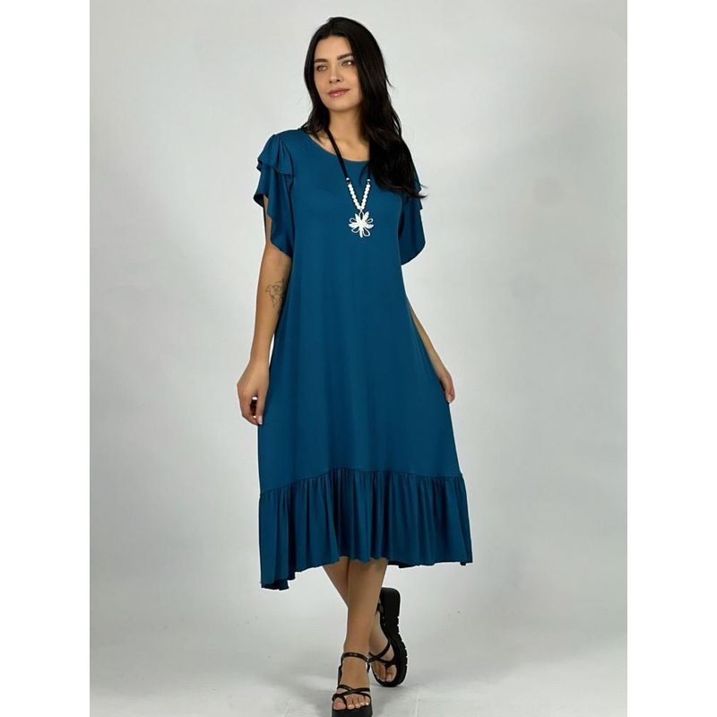 ENIGMATICA BOUTIQUE - Vestido Algodón con Faroleos - Azul - Único