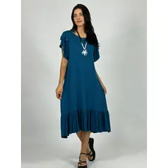 ENIGMATICA BOUTIQUE - Vestido Algodón con Faroleos - Azul - Único