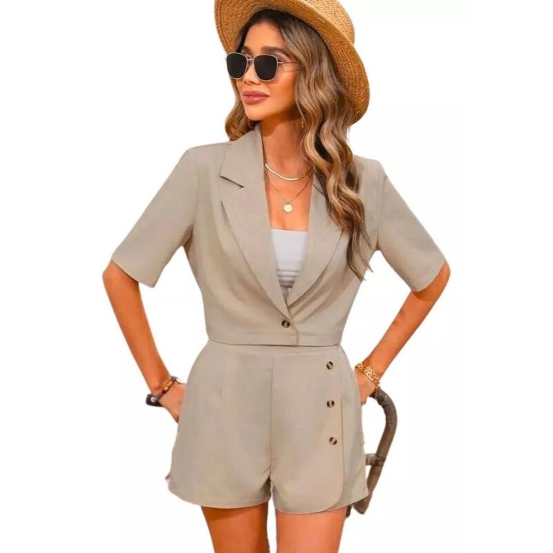 MPROPIA - Conjunto Mujer Dos Piezas Short Blazer Corto Semi formal Casual 3101