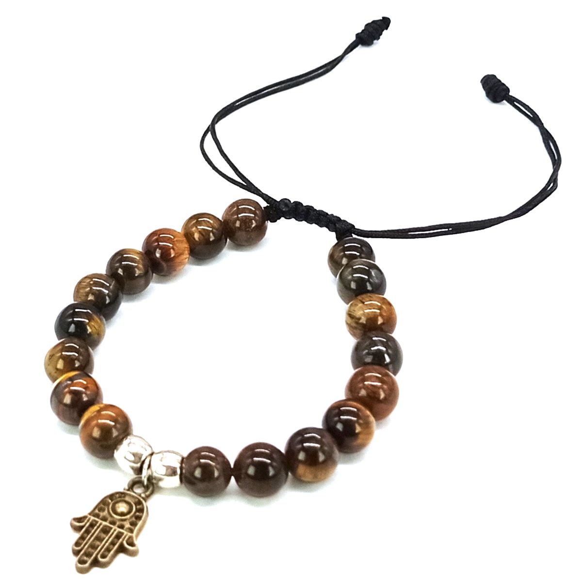 GENERICO - Pulsera Ojo de Tigre con Mano de Fátima de Bronce