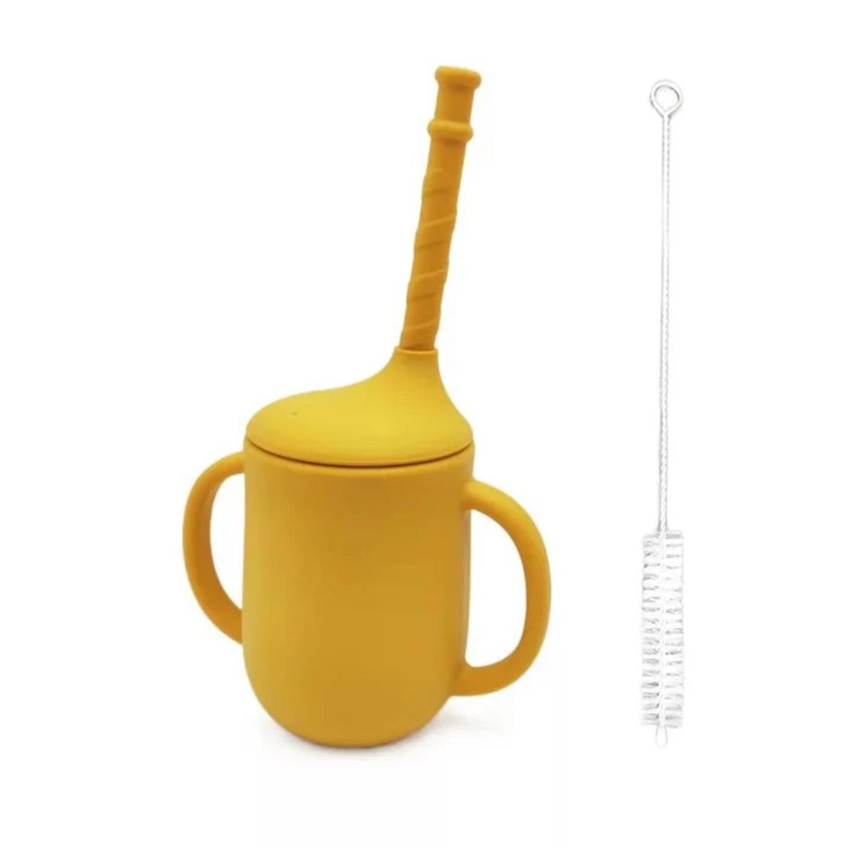 BOMBUKIDS - Vaso infantil con manilla silicona y bombilla Mostaza