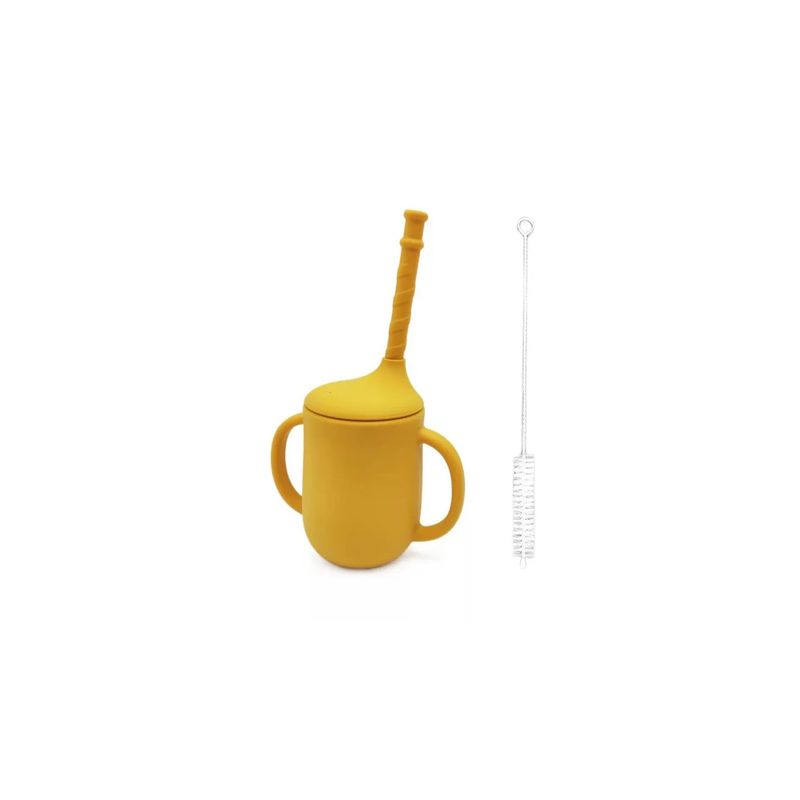BOMBUKIDS - Vaso infantil con manilla silicona y bombilla Mostaza
