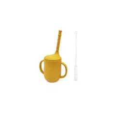 BOMBUKIDS - Vaso infantil con manilla silicona y bombilla Mostaza
