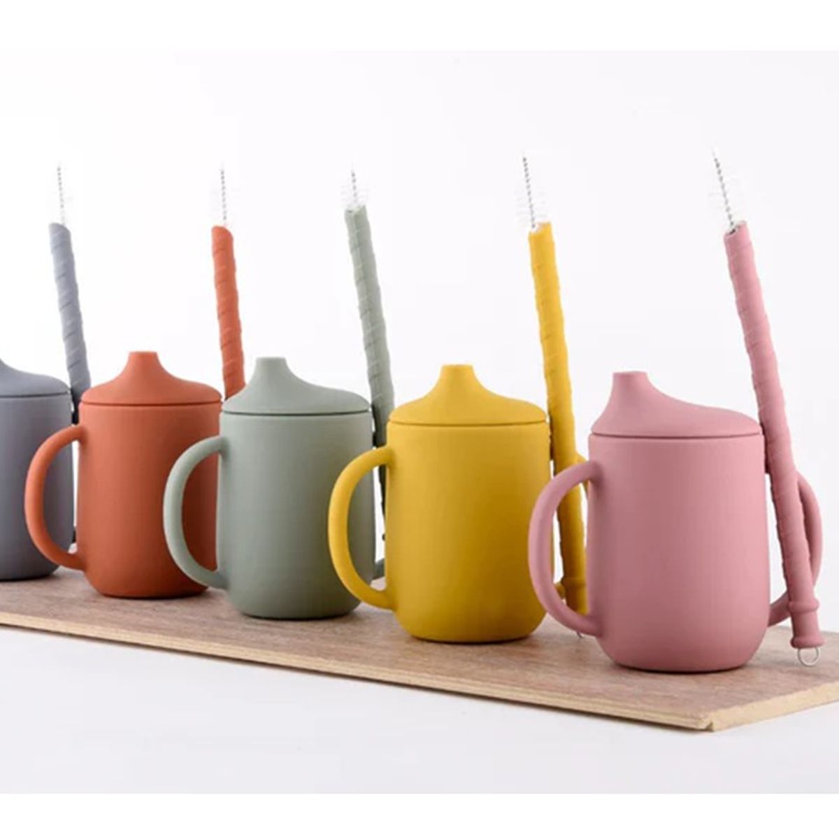 BOMBUKIDS - Vaso infantil con manilla silicona y bombilla Mostaza