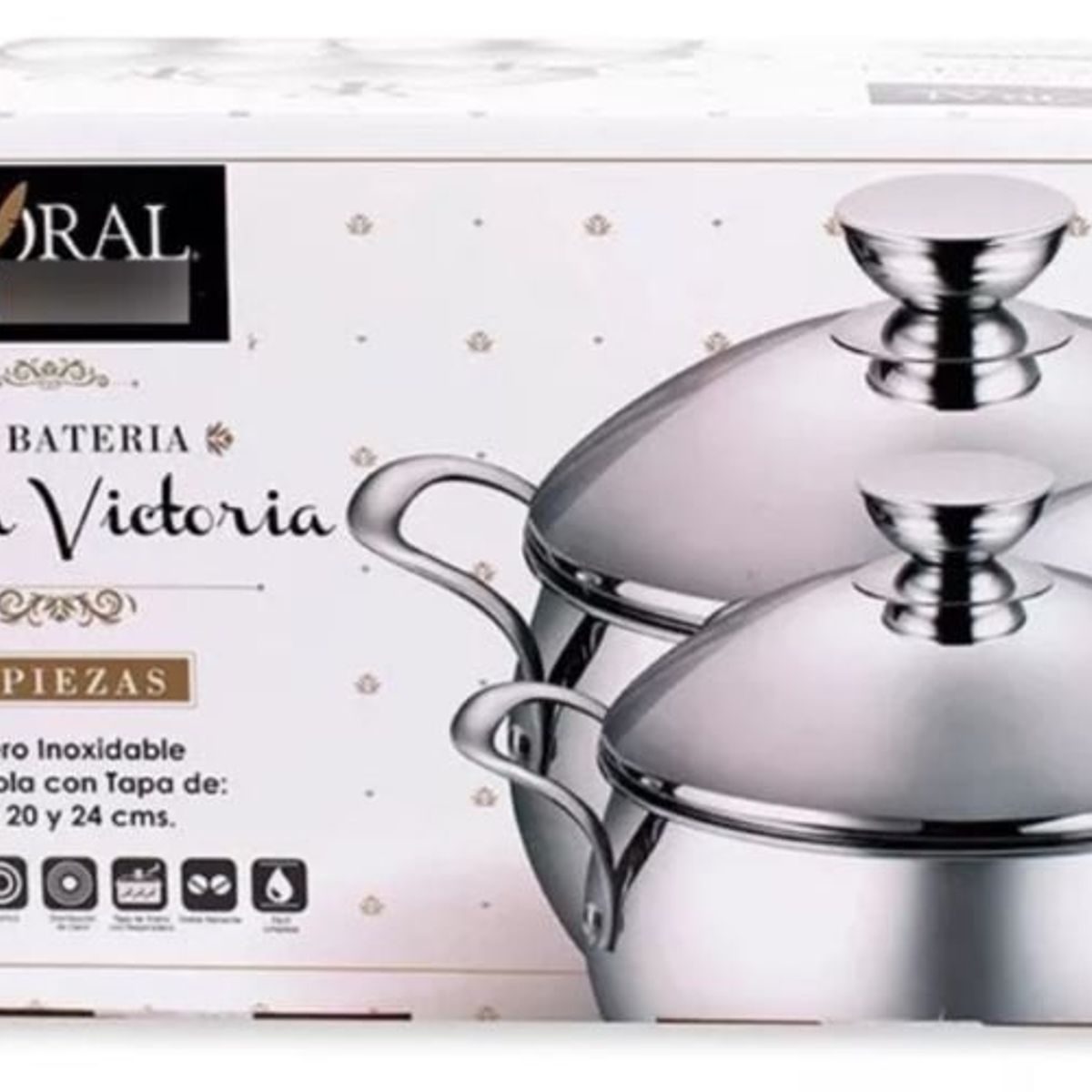 DORAL - Batería Acero Inoxidable 6 Piezas C/Tapa Reina Victoria Doral