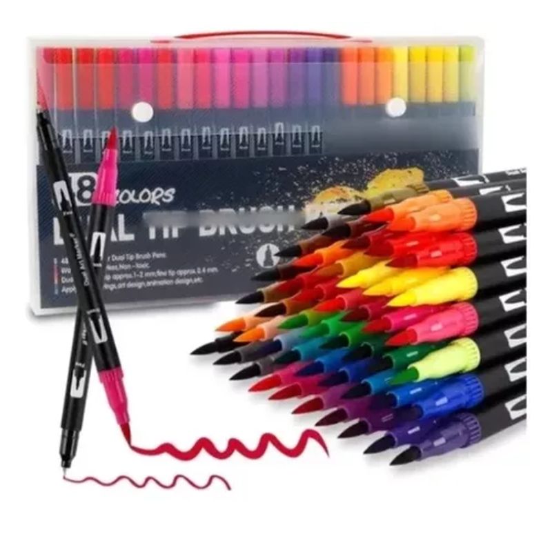 GENERICO - Plumones Punta Pincel Brush 48 Colores Marcadores Lettering