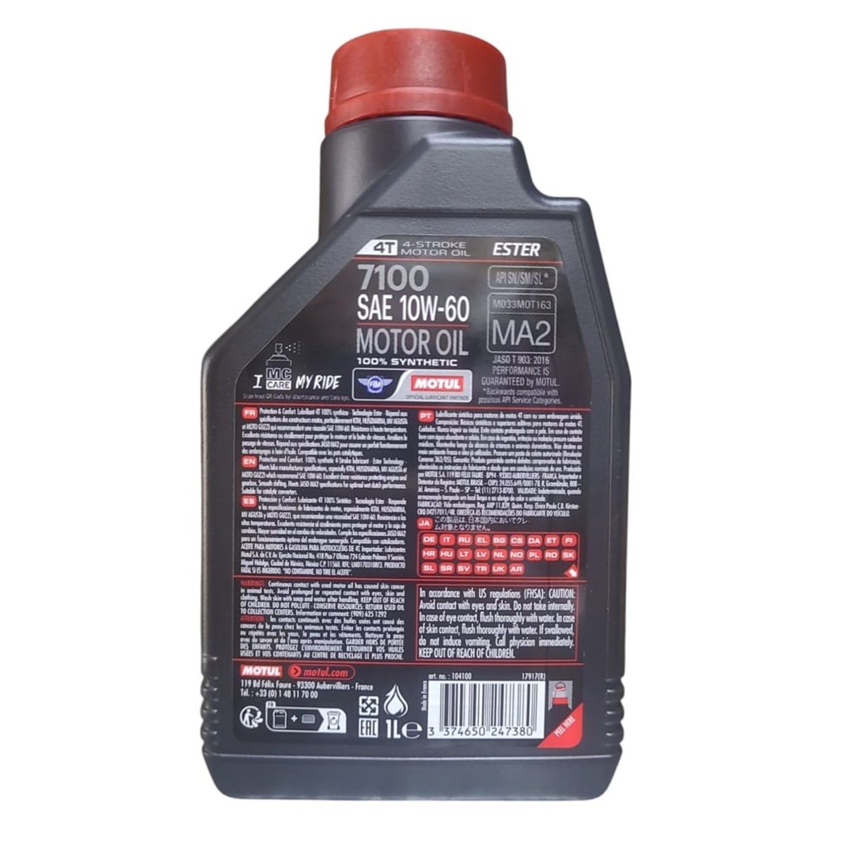 MOTUL - Aceite Moto Motul 10w 60 Full Sintético 7100 Motul 4T 1Litro