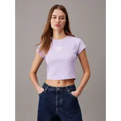 CALVIN KLEIN - Polera Woven Label Rib Baby Morado