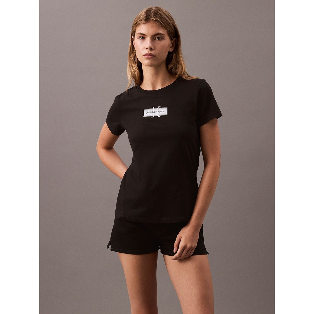 CALVIN KLEIN - Polera Faded Monologo Slim Negro Calvin Klein