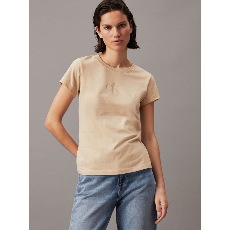 CALVIN KLEIN - Polera Burn Out Ck Slim Beige Calvin Klein