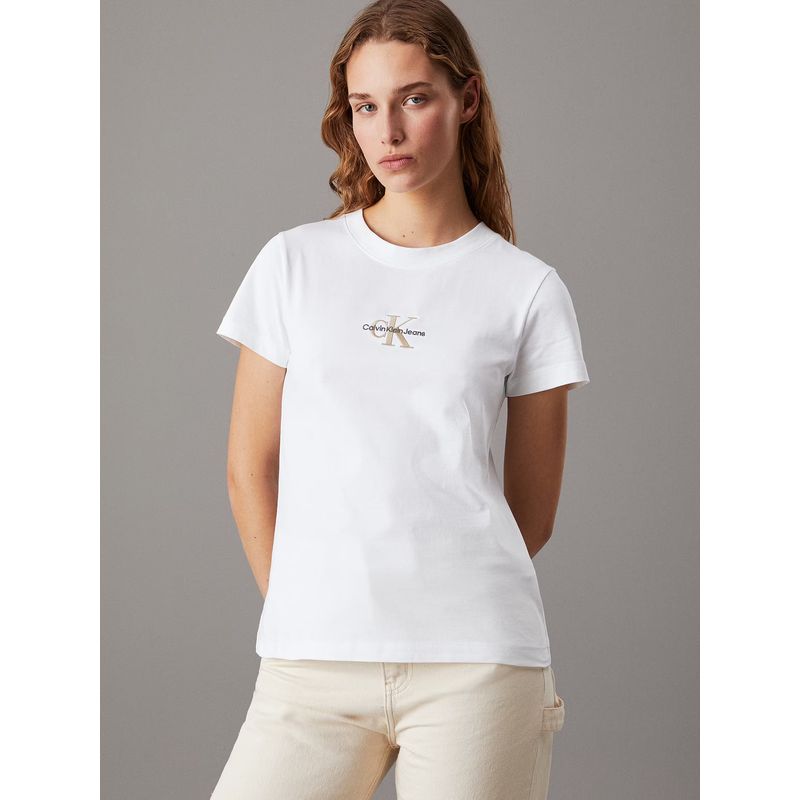 CALVIN KLEIN - Polera Monologo Slim Blanco Calvin Klein