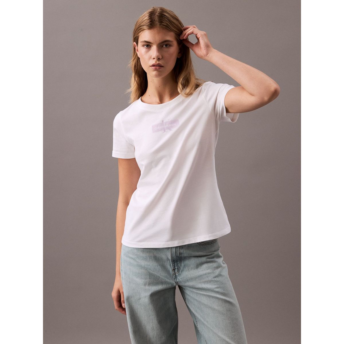 CALVIN KLEIN - Polera Faded Monologo Slim Blanco Calvin Klein