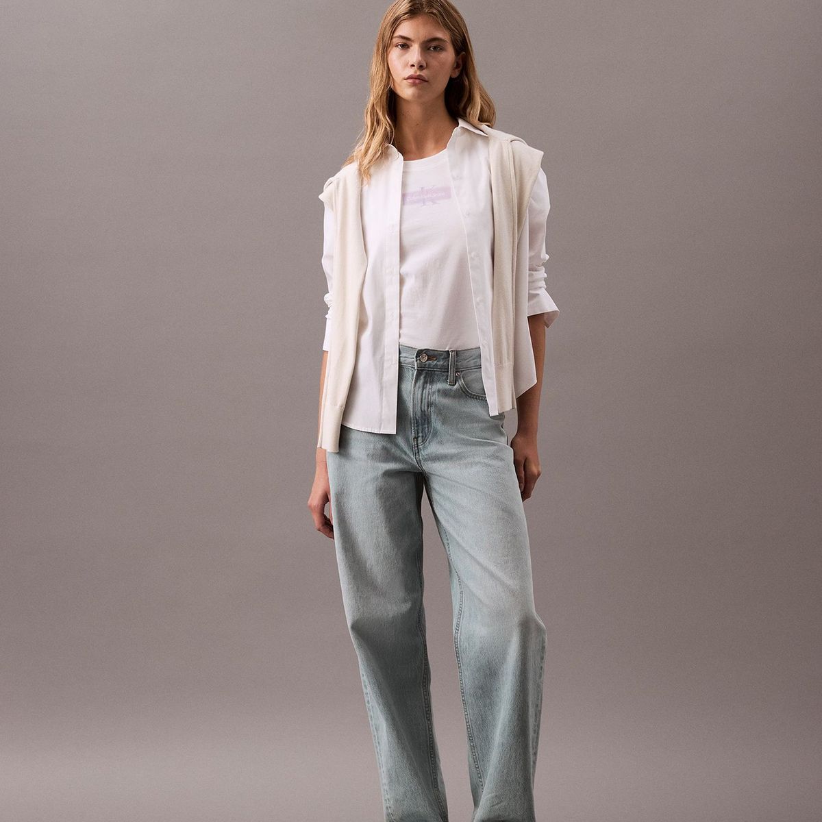 CALVIN KLEIN - Polera Faded Monologo Slim Blanco Calvin Klein