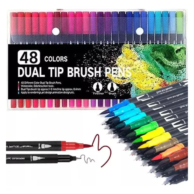 GENERICO - Plumones Punta Pincel Brush 48 Colores Marcadores Lettering
