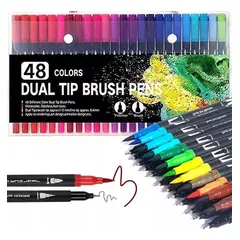 GENERICO - Plumones Punta Pincel Brush 48 Colores Marcadores Lettering