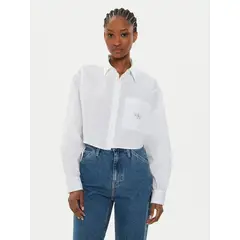 CALVIN KLEIN - Camisa Woven Label Cropped Blanco