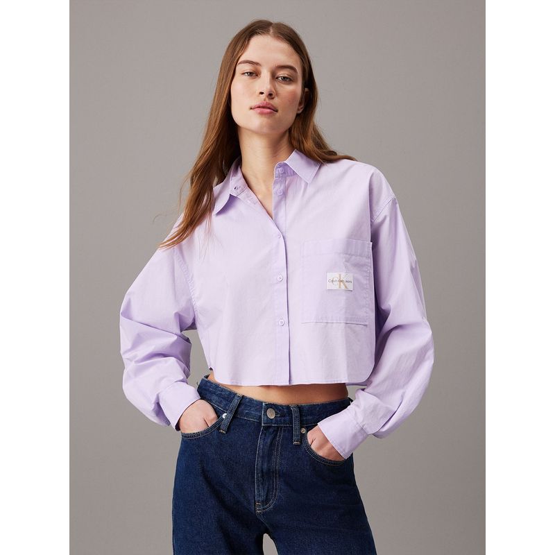 CALVIN KLEIN - Camisa Woven Label Cropped Morado Calvin Klein_.