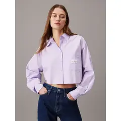 CALVIN KLEIN - Camisa Woven Label Cropped Morado
