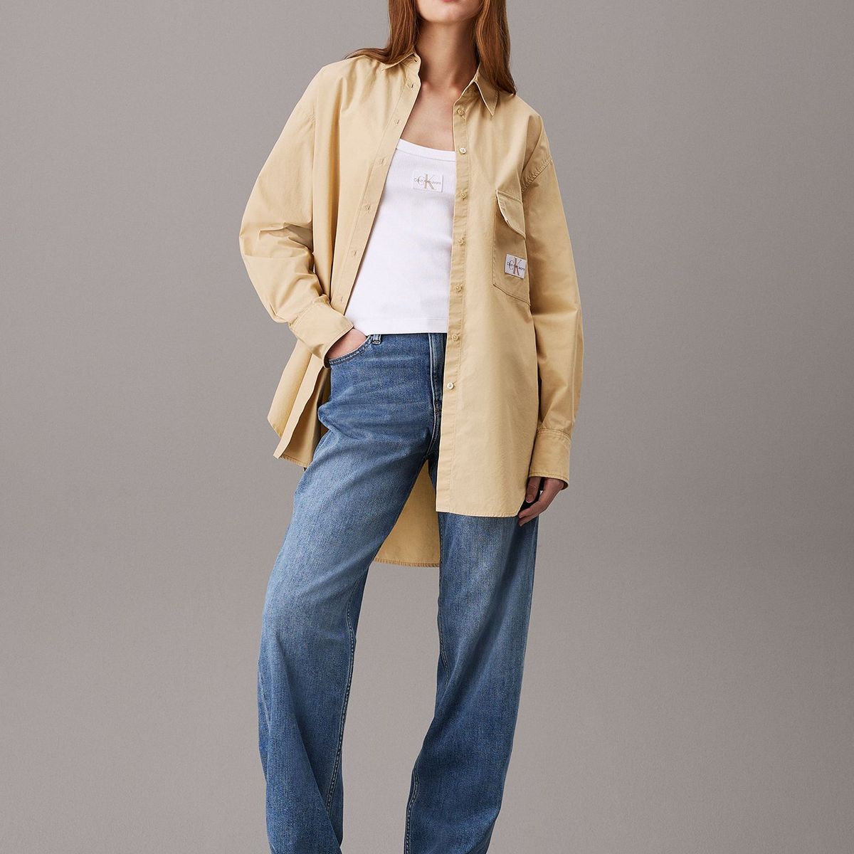 CALVIN KLEIN - Camisa Long Cotton Utility Beige Calvin Klein