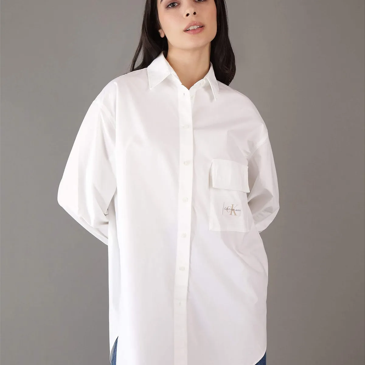 CALVIN KLEIN - Camisa Long Cotton Utility Blanco Calvin Klein
