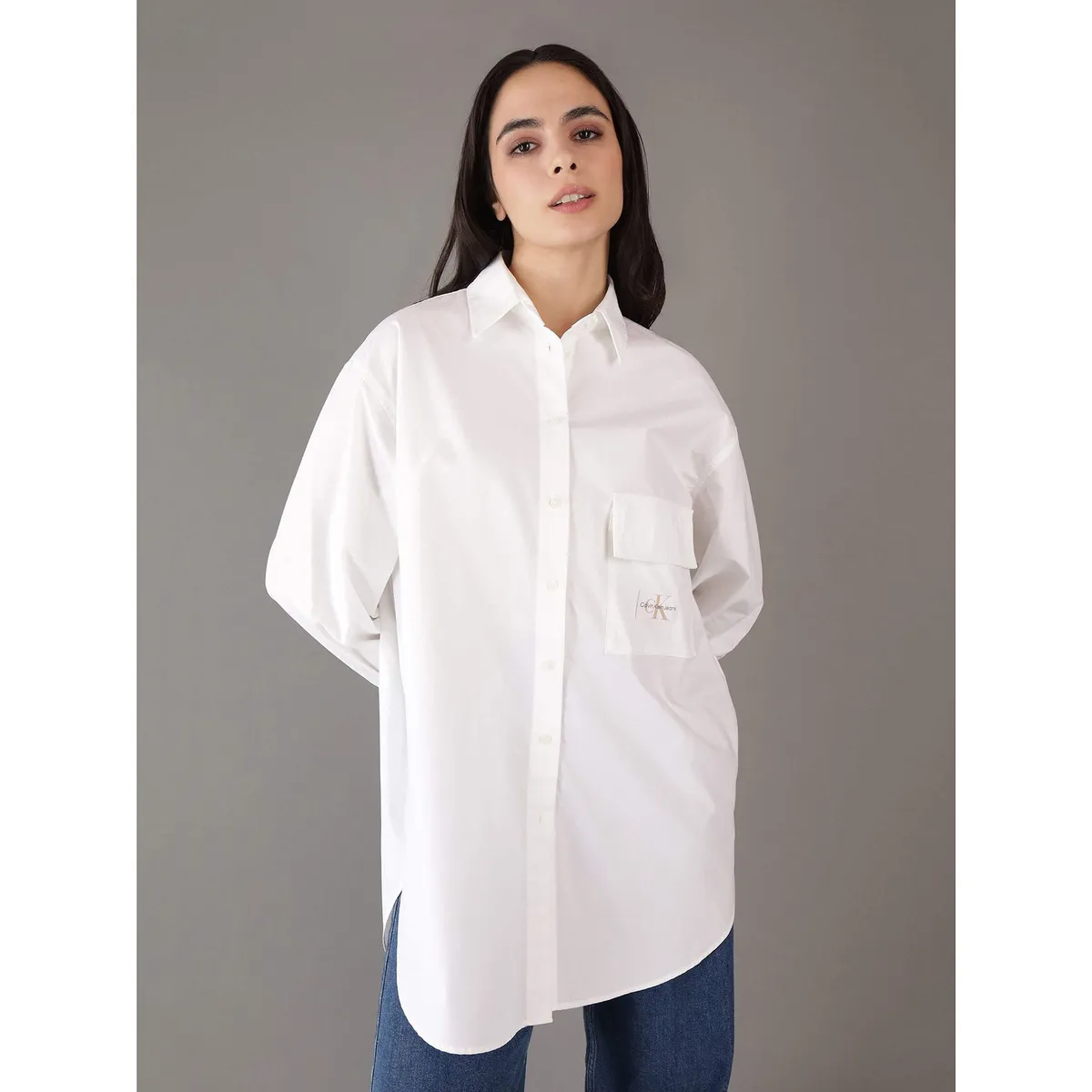 CALVIN KLEIN - Camisa Long Cotton Utility Blanco Calvin Klein