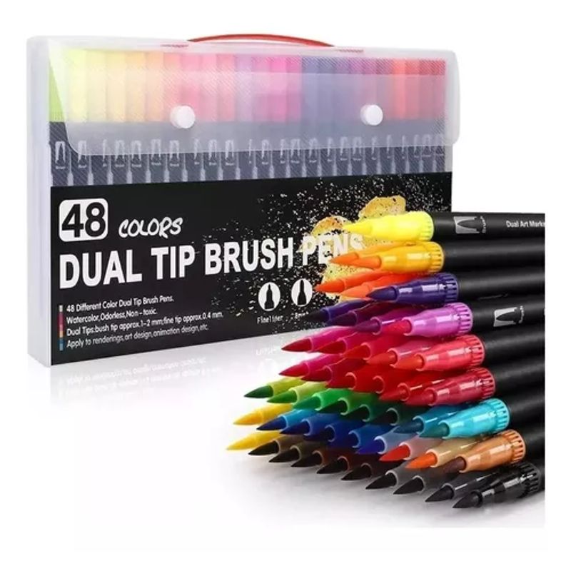 GENERICO - Plumones Pincel Brush 48 Colores Marcadores Punta Pincel