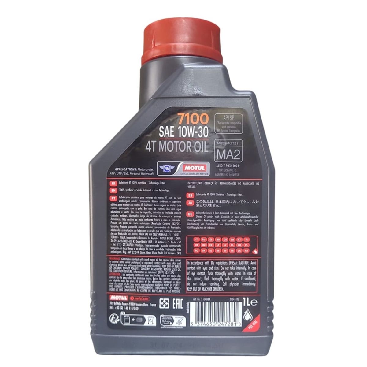 MOTUL - Aceite Moto Motul 10w 30 Full Sintético 7100 Motul 4T 1Litro