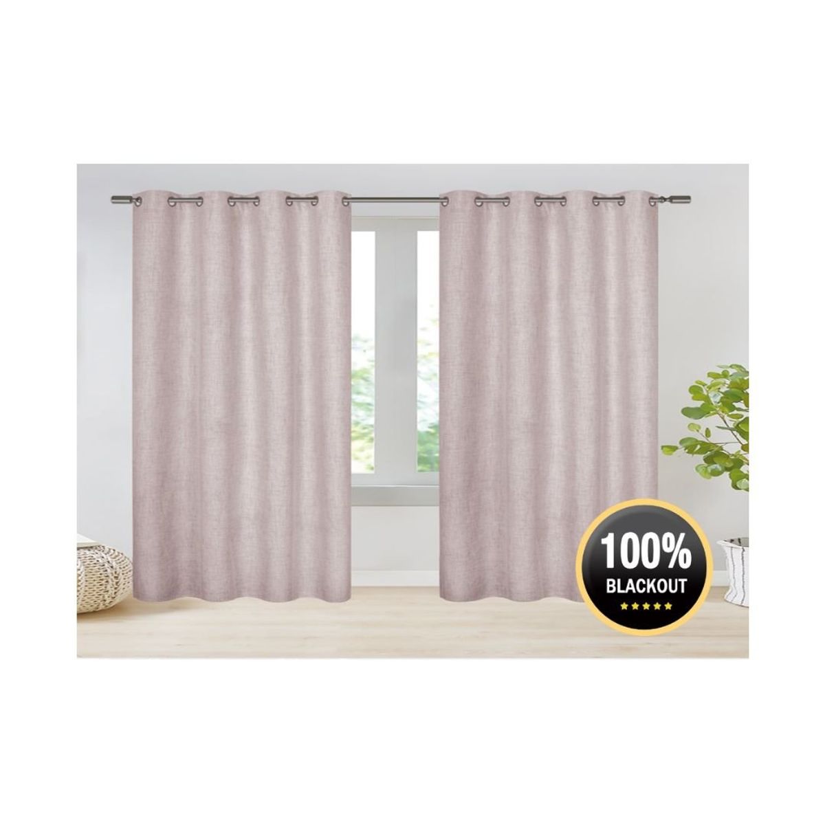 GENERICO - Cortina Blackout Lino Engomadas Set 2 Paños 140 x 230 cm - Rosado