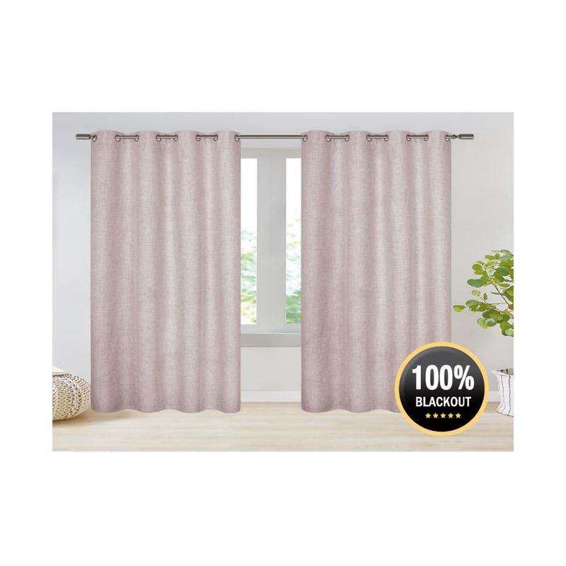 GENERICO - Cortina Blackout Lino Engomadas Set 2 Paños 140 x 230 cm - Rosado