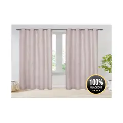 GENERICO - Cortina Blackout Lino Engomadas Set 2 Paños 140 x 230 cm - Rosado