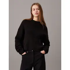 CALVIN KLEIN - Sweater Logo Intarsia Negro