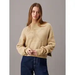 CALVIN KLEIN - Sweater Logo Intarsia Beige