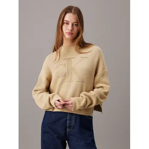 CALVIN KLEIN - Sweater Logo Intarsia Beige