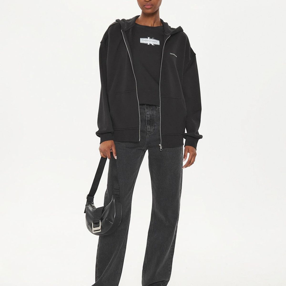 CALVIN KLEIN - Polerón Diffused Ck Zip Negro Calvin Klein