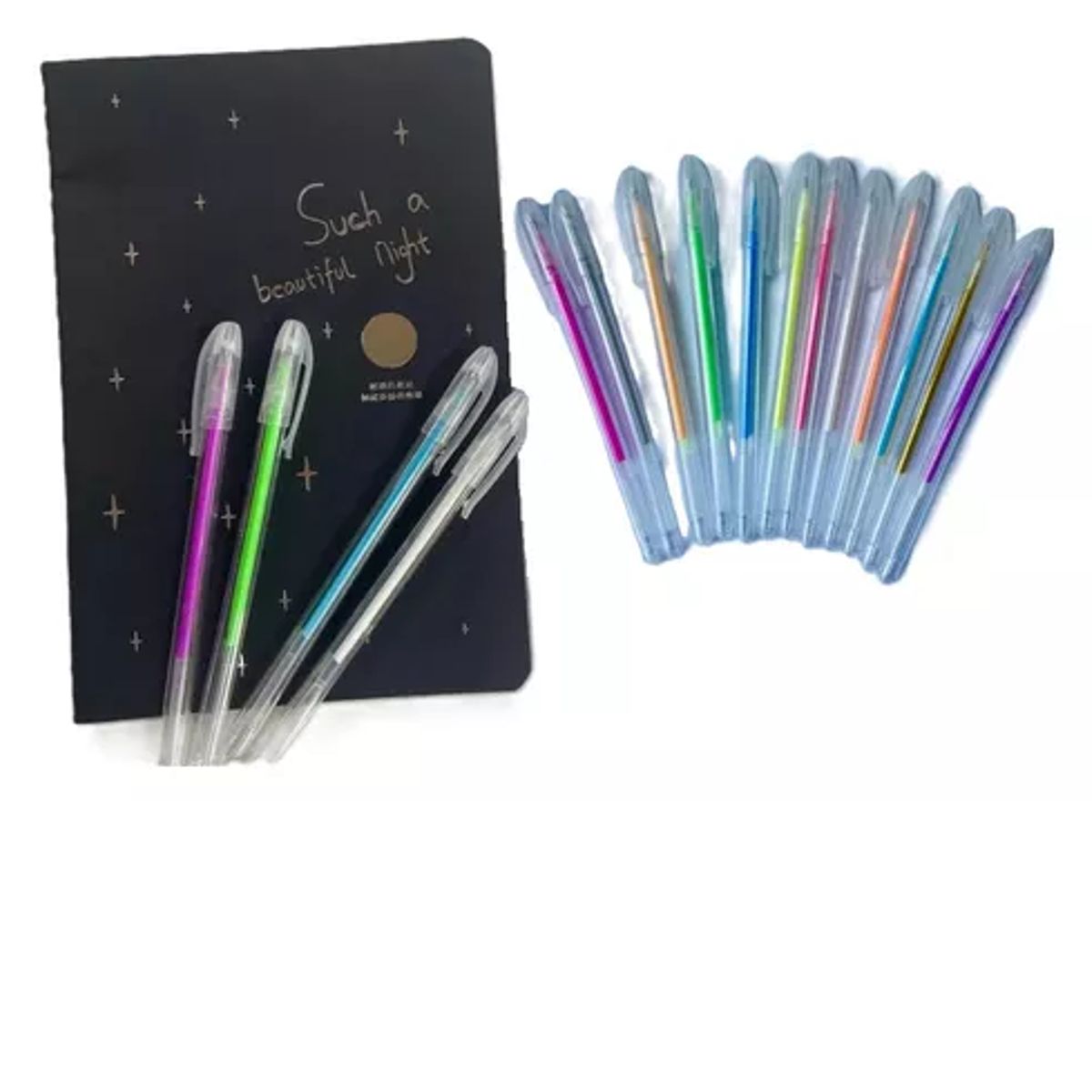 GENERICO - Libreta Hojas Negras + 12 Lápices Neon Fluor Punta Fina