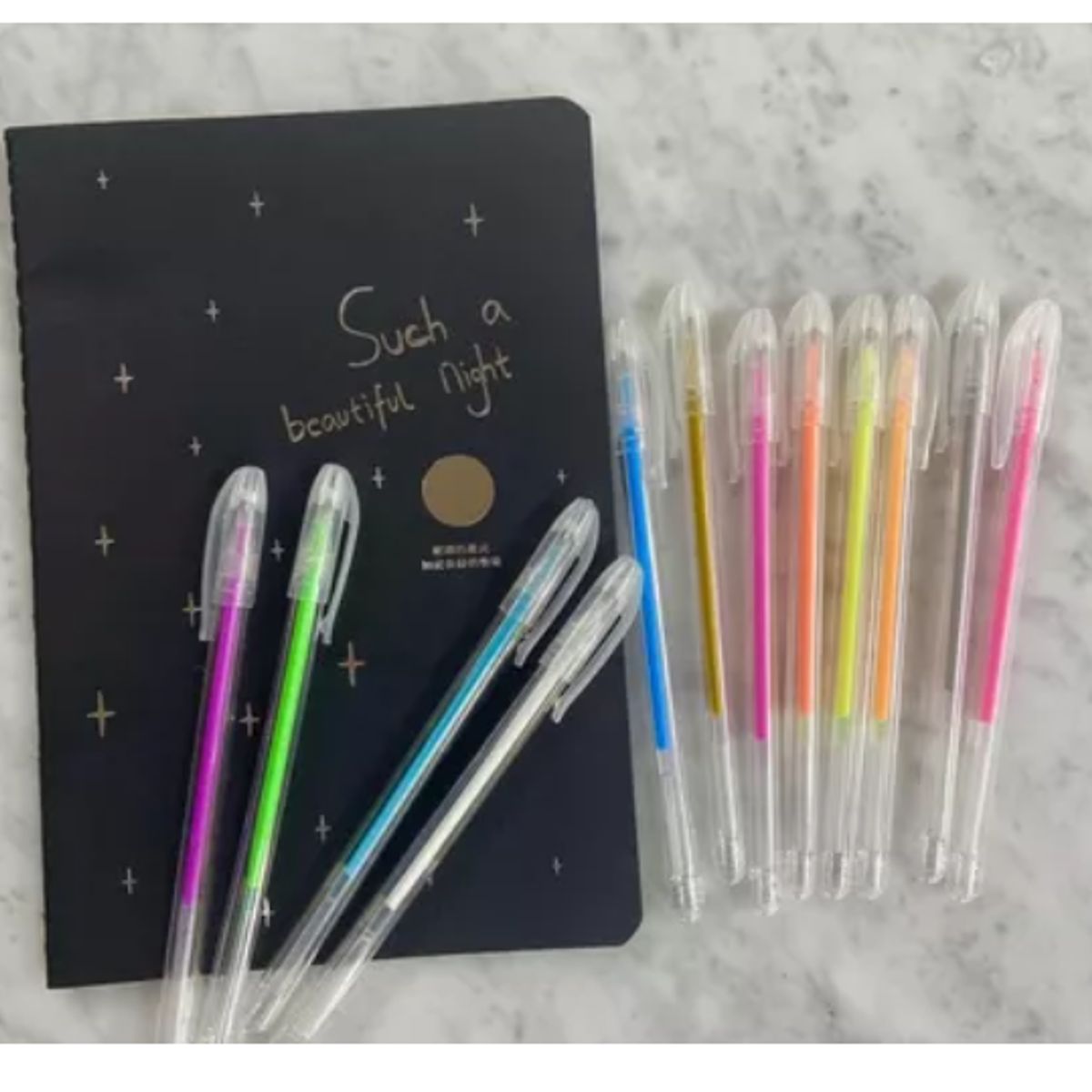 GENERICO - Libreta Hojas Negras + 12 Lápices Neon Fluor Punta Fina