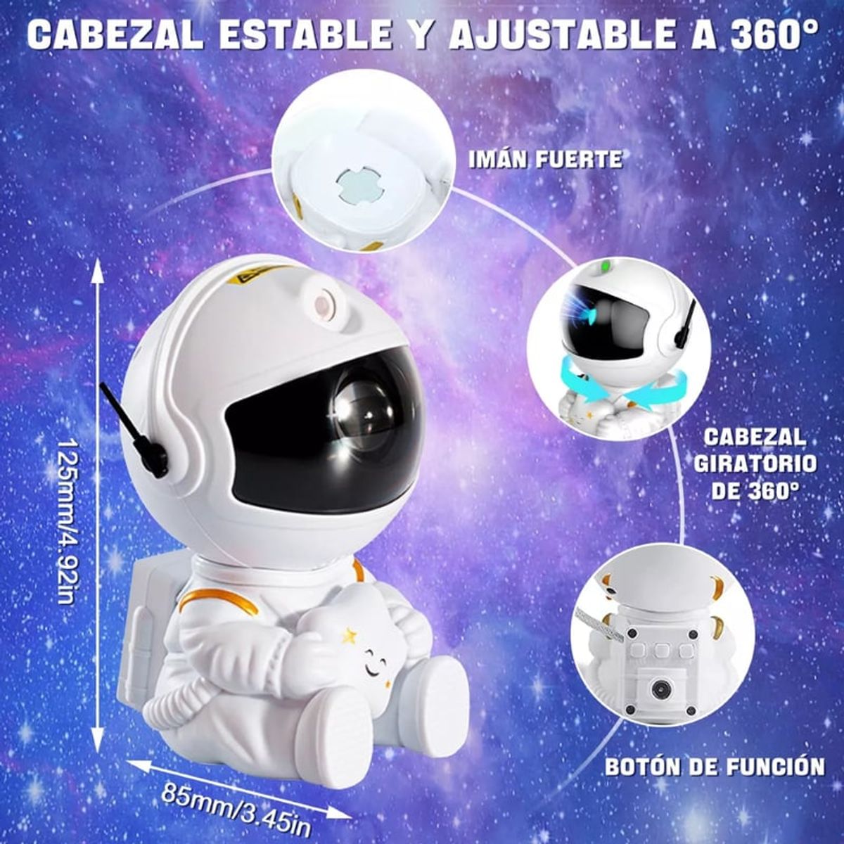 BITART - Lámpara Proyector Premium Astronauta con Luz LED RGB de Galaxia